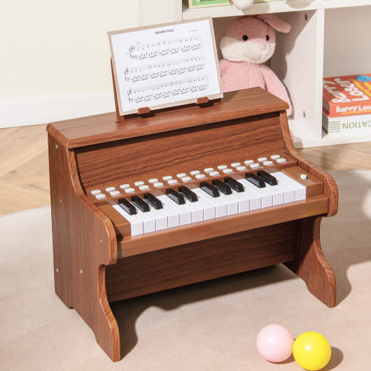 25 Keys Kids Piano Keyboard with Adjustable Speed and Teaching Mode-Brown-0