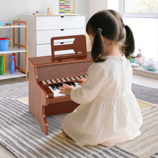 25 Keys Kids Piano Keyboard with Adjustable Speed and Teaching Mode-Brown-1