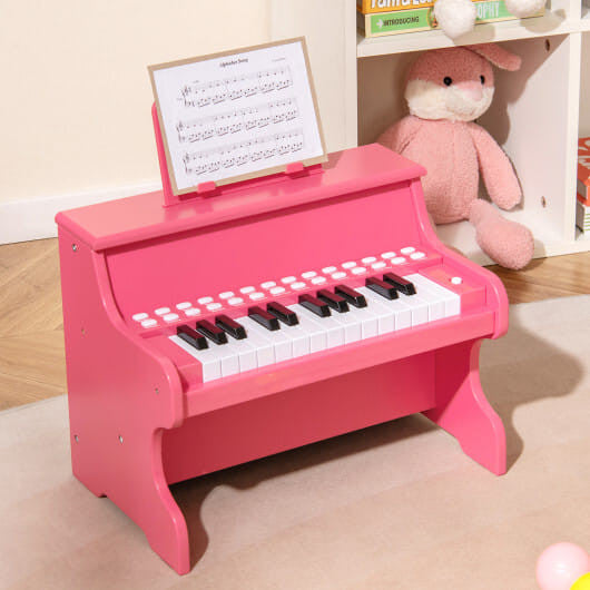 25 Keys Kids Piano Keyboard with Adjustable Speed and Teaching Mode-Brown-5