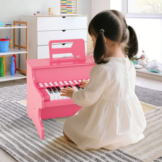 25 Keys Kids Piano Keyboard with Adjustable Speed and Teaching Mode-Brown-6