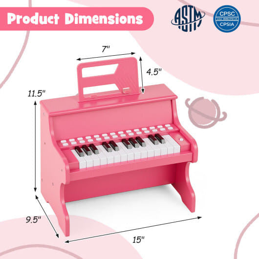 25 Keys Kids Piano Keyboard with Adjustable Speed and Teaching Mode-Brown-7
