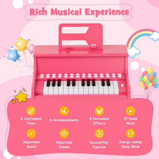25 Keys Kids Piano Keyboard with Adjustable Speed and Teaching Mode-Brown-8