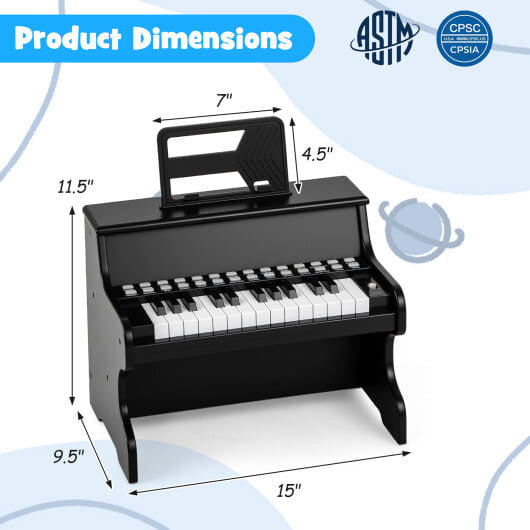 25 Keys Kids Piano Keyboard with Adjustable Speed and Teaching Mode-Brown-13