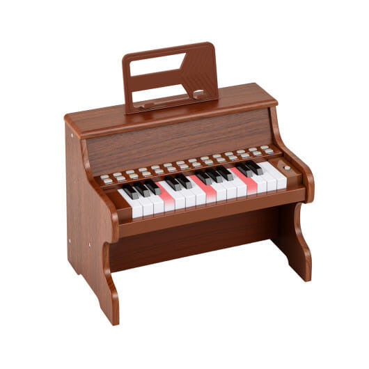 25 Keys Kids Piano Keyboard with Adjustable Speed and Teaching Mode-Brown-14