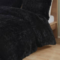 Twin/Twin XL Black Soft Sherpa Faux Fur 2-Piece Comforter Set with Shams-0