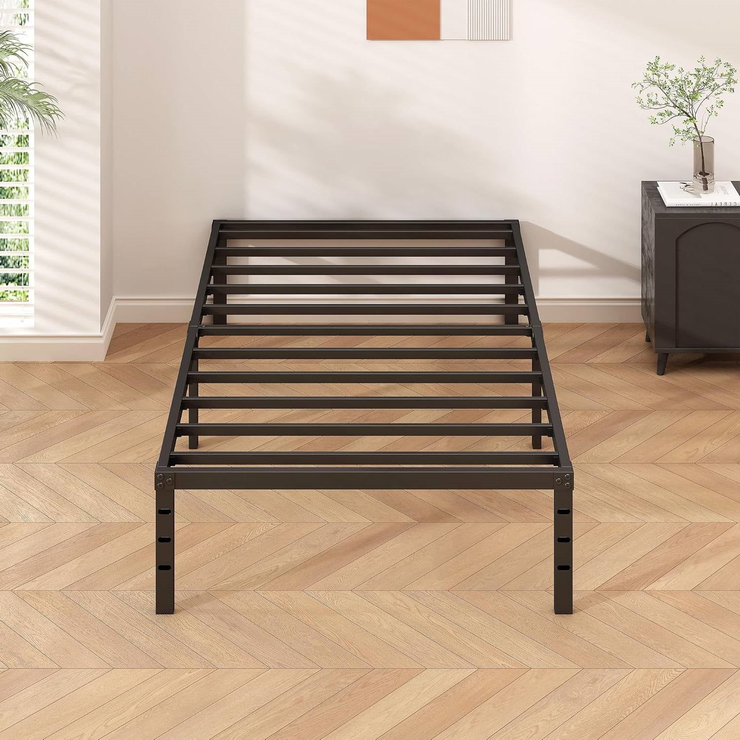 Twin 18-inch Heavy Duty Black Metal Platform Bed Frame