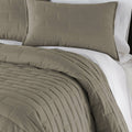 Twin/Twin XL Modern Brick Stitch Microfiber Reversible 2 Piece Comforter Set in Taupe-0