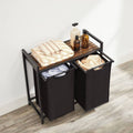 Metal Wood Industrial Modern Laundry Sorter Hamper Black/Brown-0