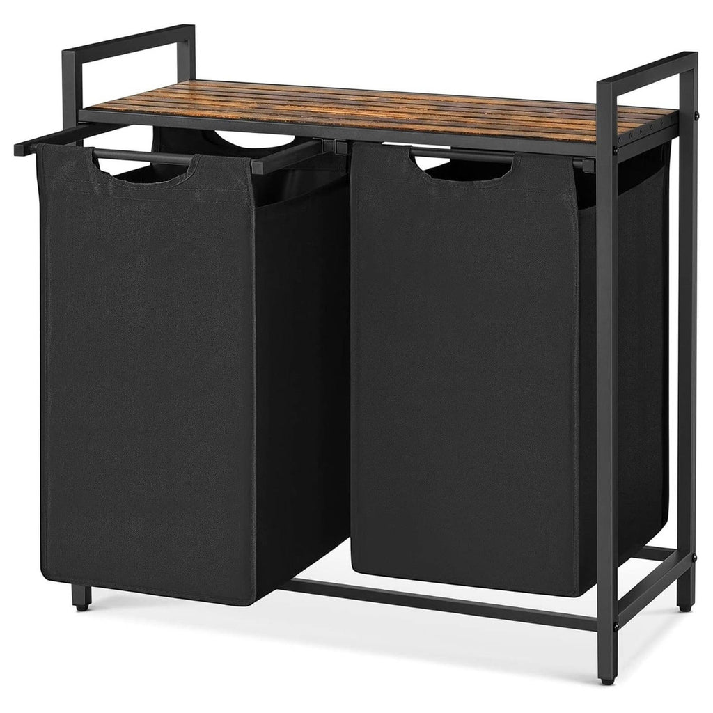Metal Wood Industrial Modern Laundry Sorter Hamper Black/Brown-2