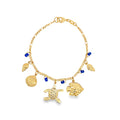 Blue Bead Bracelet With Fish, Turtle, Sea Shell Charms For Wholesale Jewelry And Findings 18K Gold Filled (I165)-0