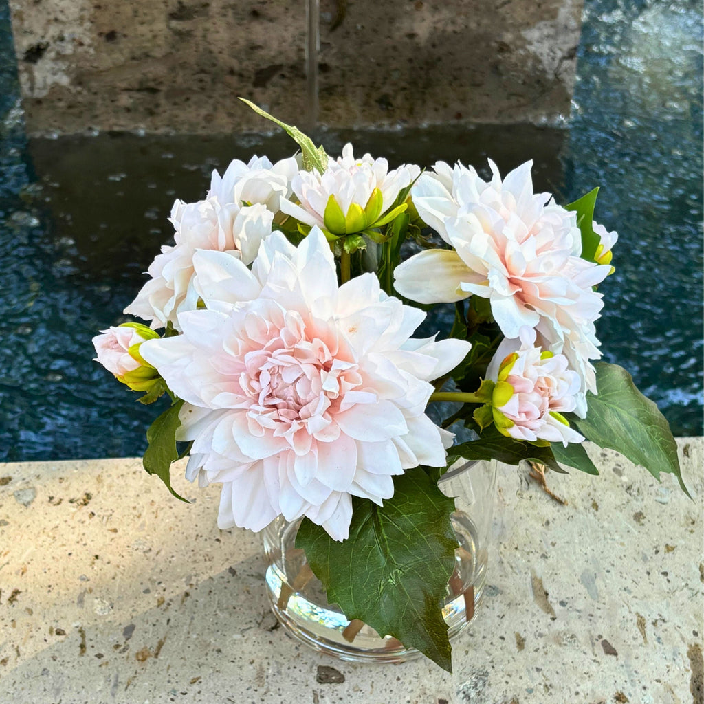 Artificial Dahlia Flower Arrangement in Glass Vase - 10"-2
