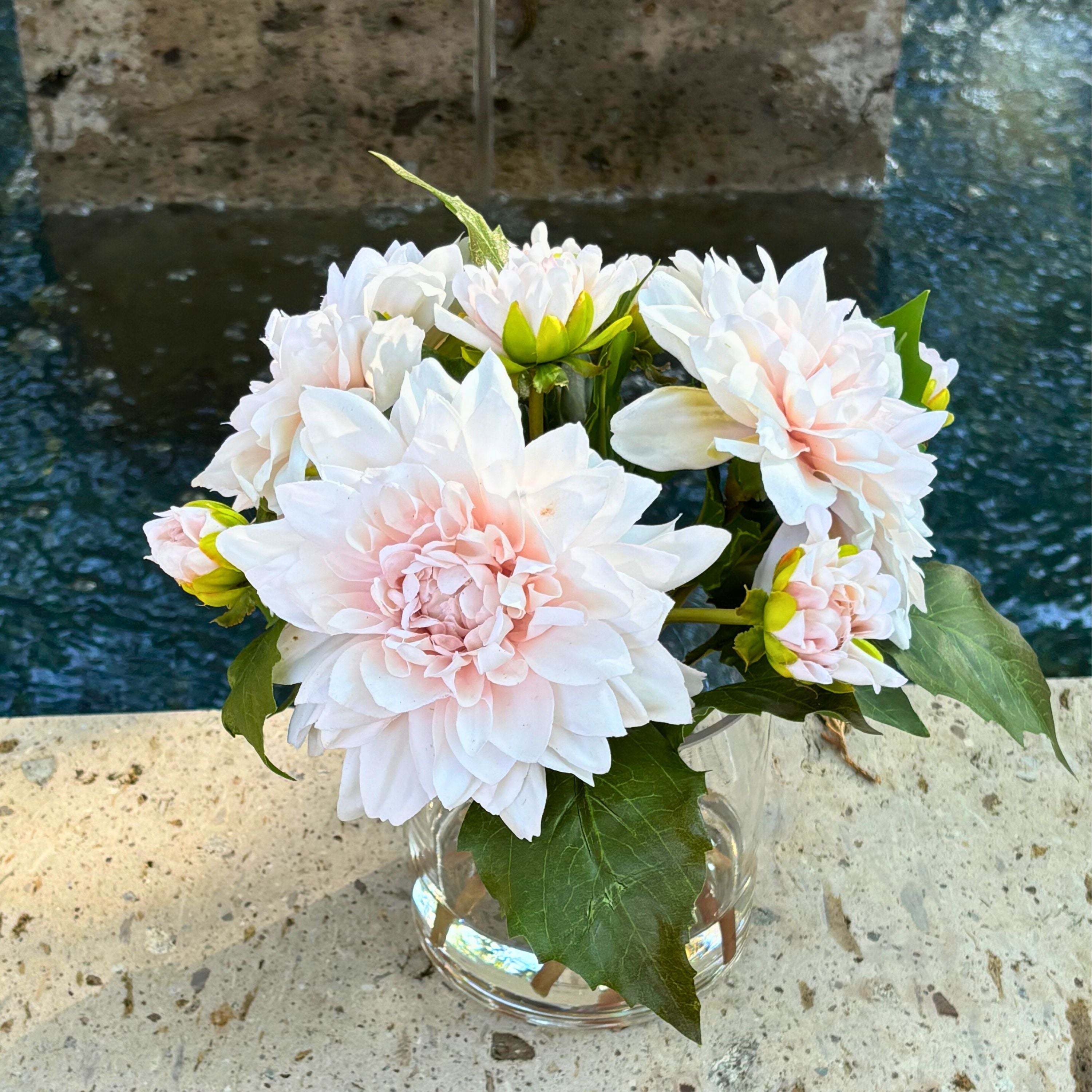 Artificial Dahlia Flower Arrangement in Glass Vase - 10"-2