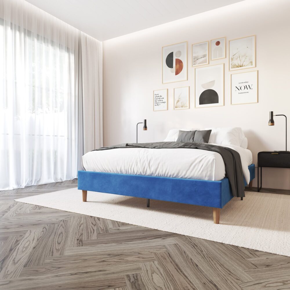 NNEDSZ Velvet Blue Bed Frame – Single