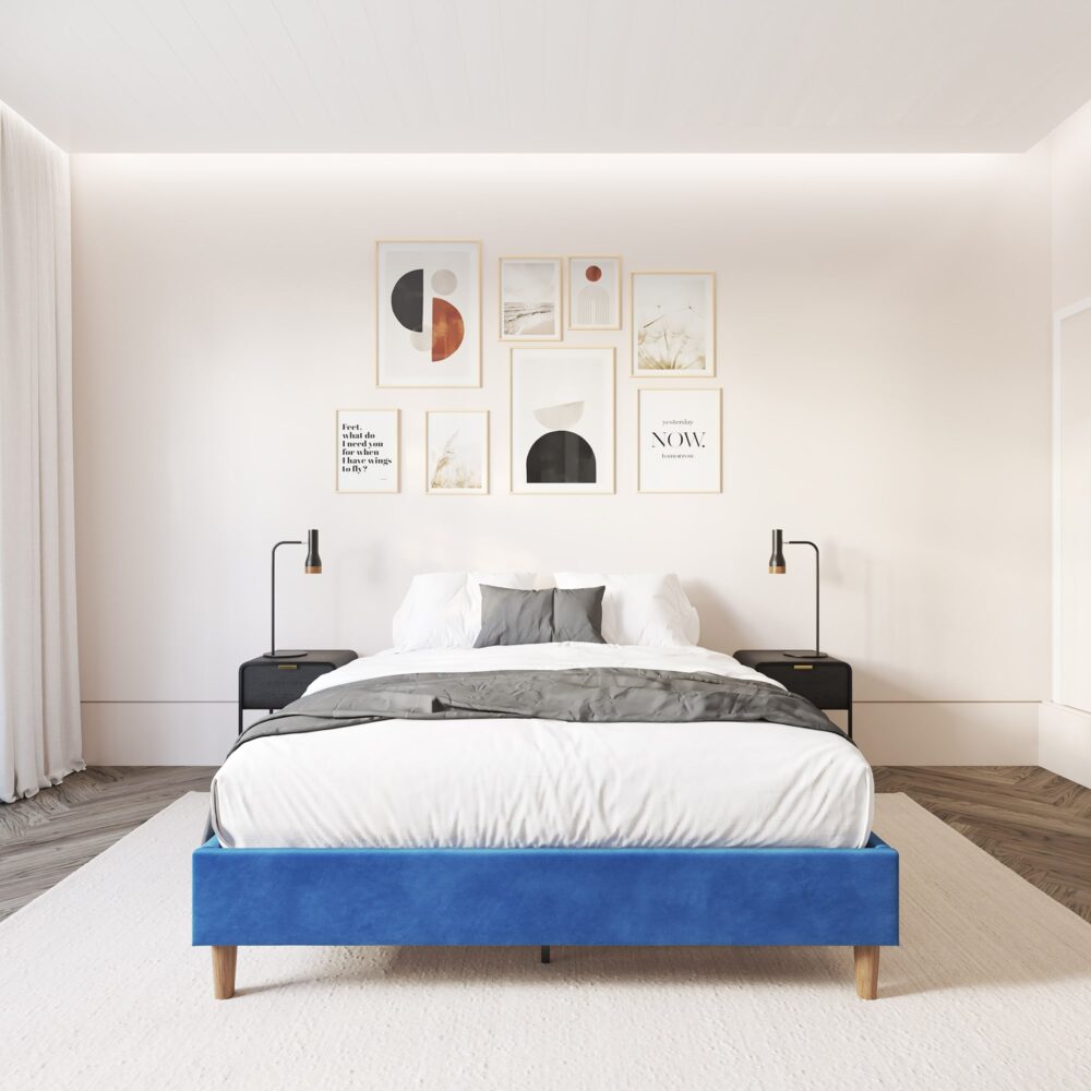 NNEDSZ Velvet Blue Bed Frame – Single