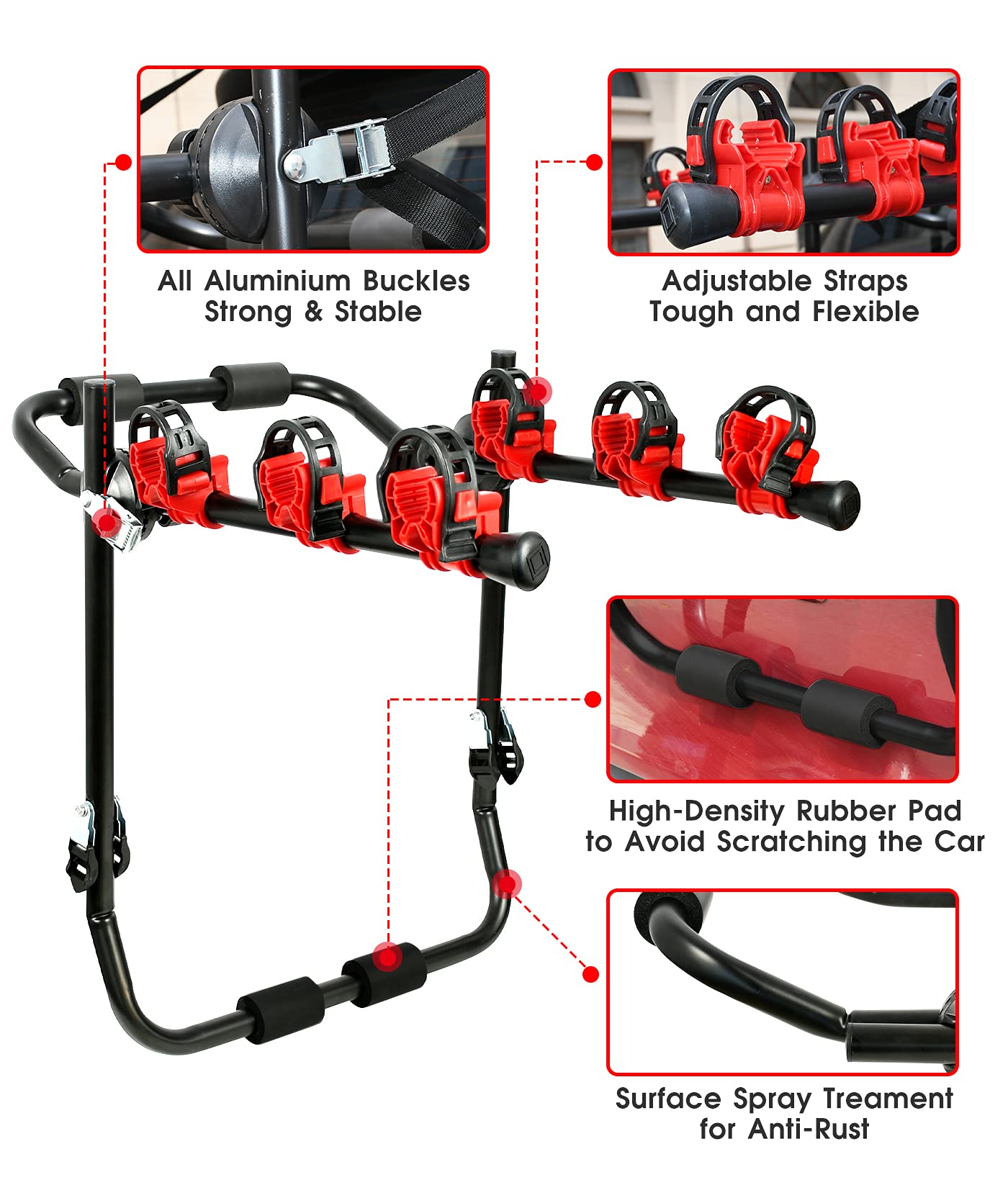 NNEDSZ 3 Bike Universal Cycle Bicycle Car Rear Carrier Rack Hanger Mount for Car Sedan Hatchback Minivan SUV-2