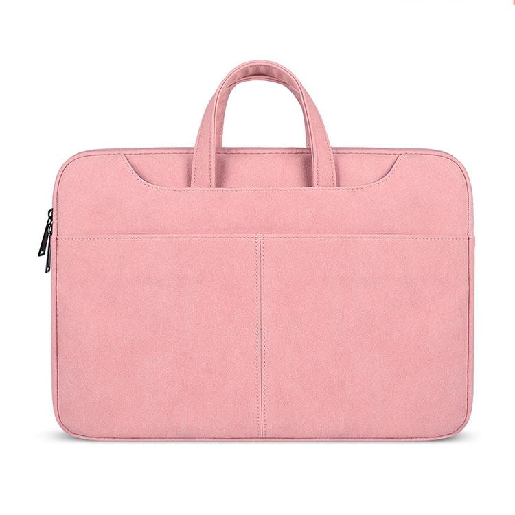 NNEDSZ Waterproof Portable One-shoulder Handbag for 14.1 Laptops with Magic Stick & Suitcase Belt - Pu Leather Zipper Hidden Strap - Pink