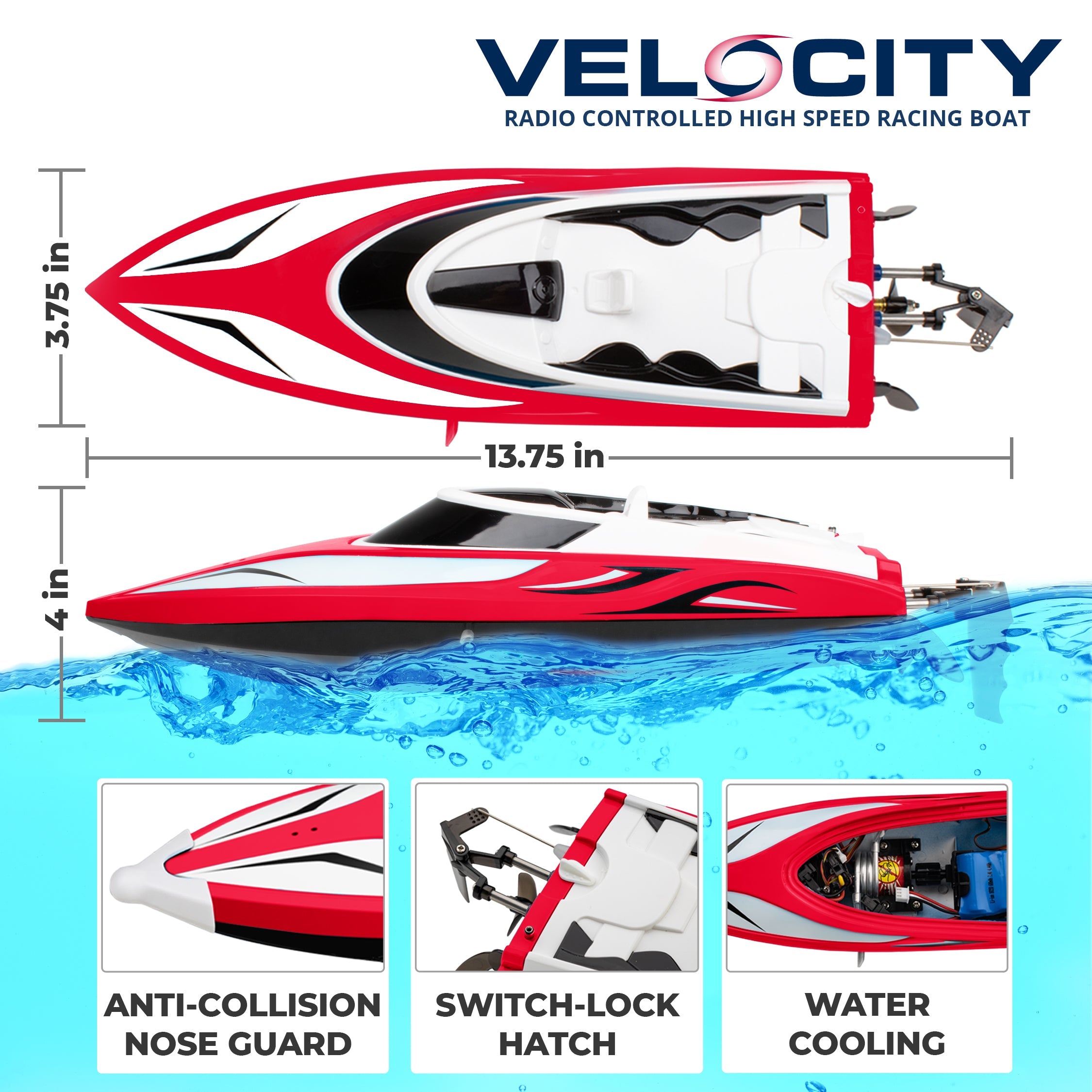 Force1 Velocity H102 RC Boat - Red-1