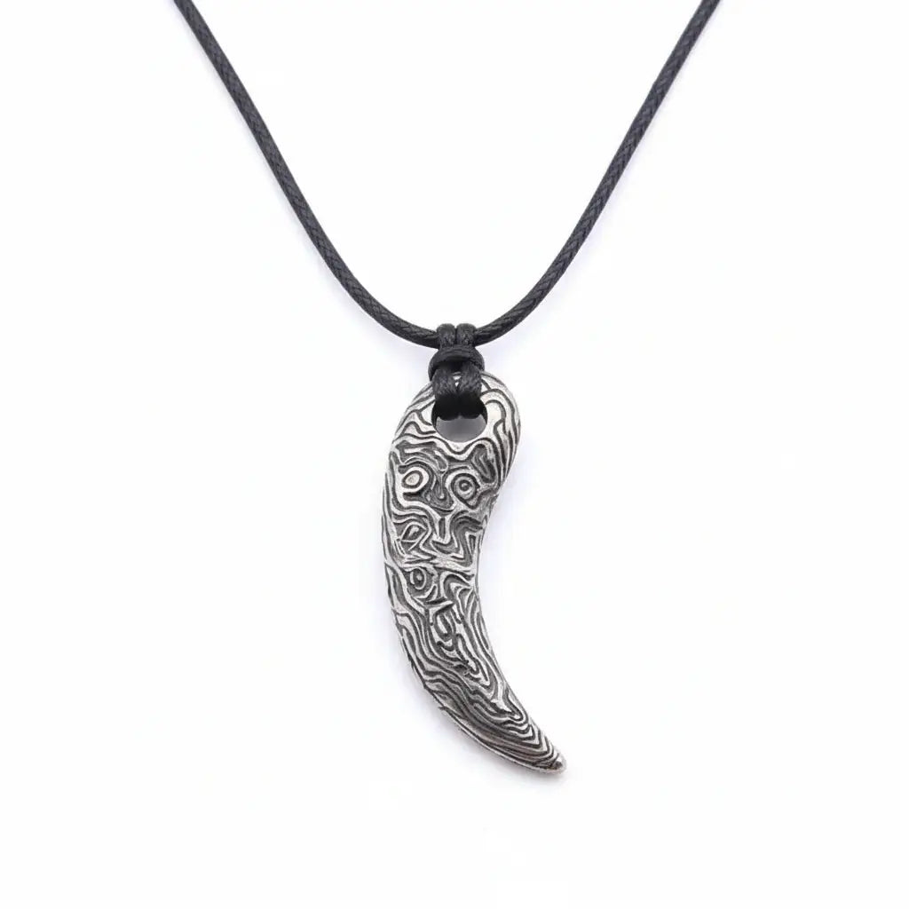 Viking Damascus steel tooth pendant Necklace Nordic Warrior Jewelry-0