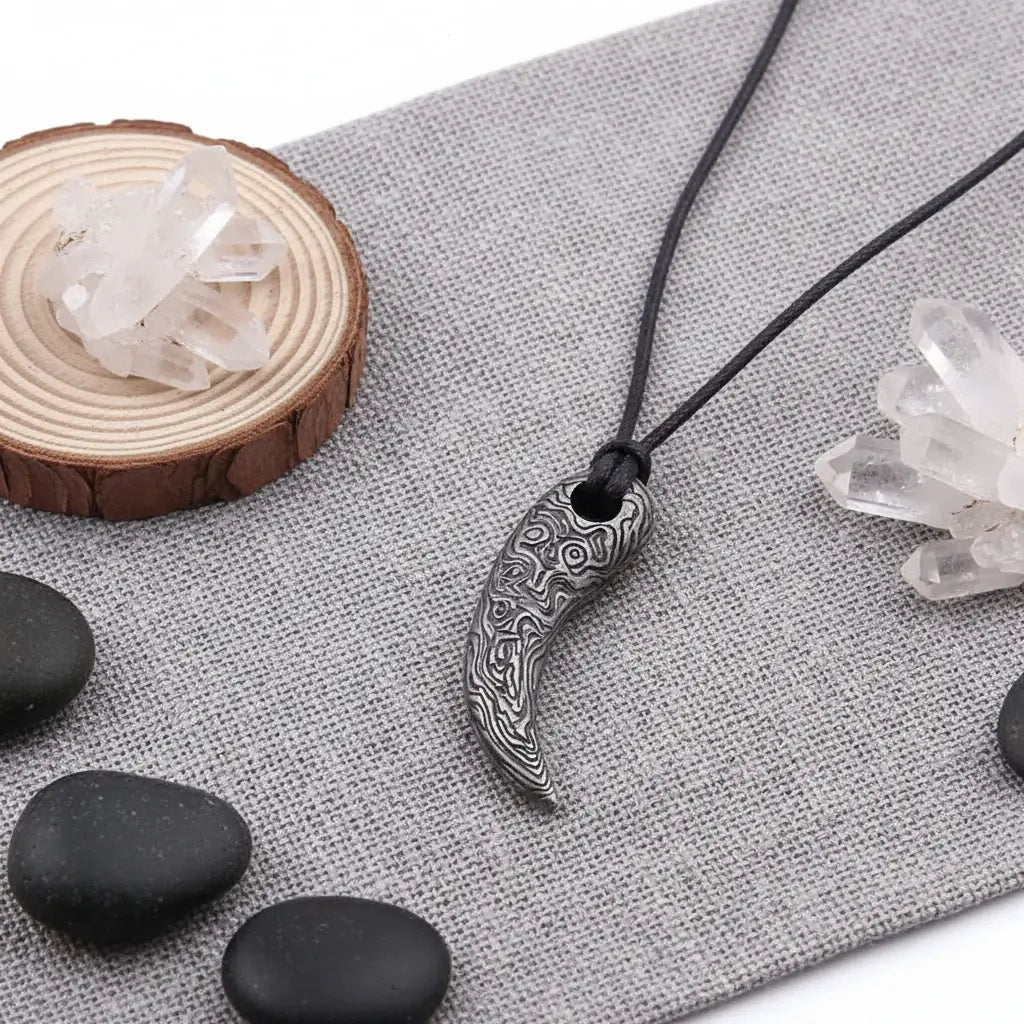 Viking Damascus steel tooth pendant Necklace Nordic Warrior Jewelry-1