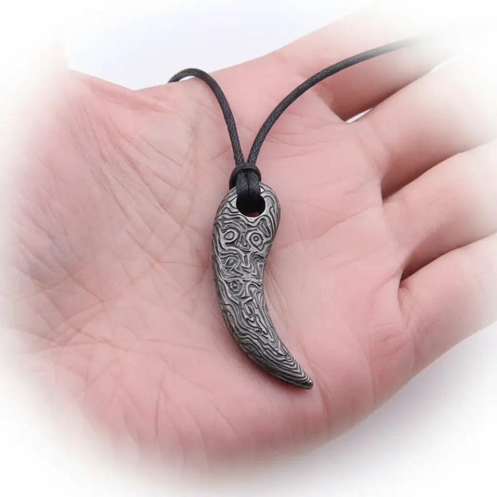 Viking Damascus steel tooth pendant Necklace Nordic Warrior Jewelry-5