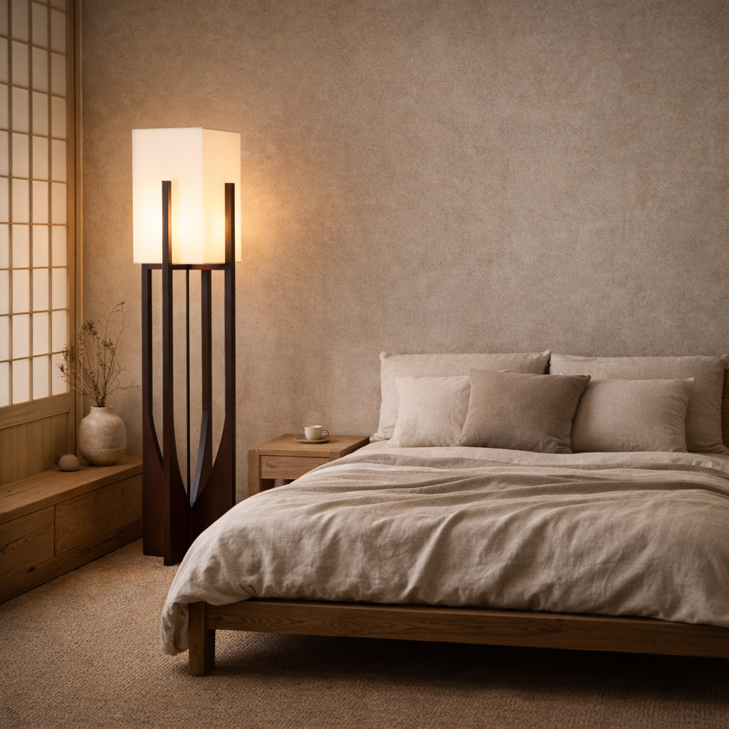 Minimalist Japanese Zen Floor Lamp, Solid Wood Standing Lamp with Soft Fabric Shade-3