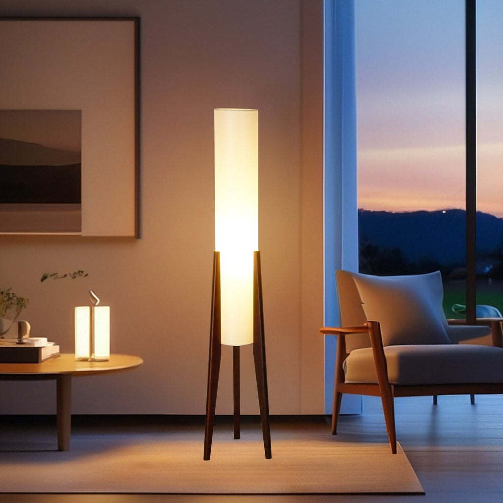 Modern Cylinder Floor Lamp with Wooden Tripod Legs-1