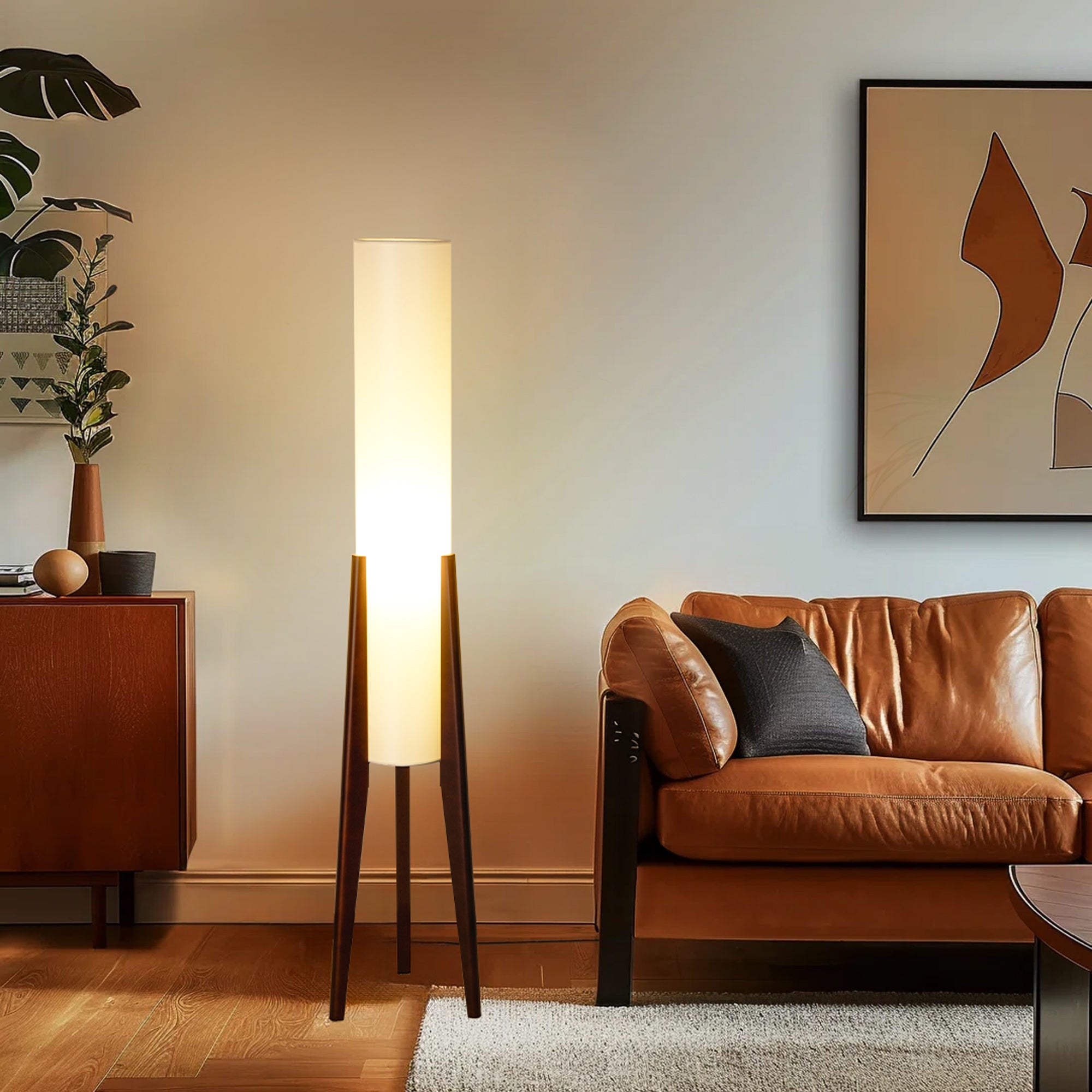 Modern Cylinder Floor Lamp with Wooden Tripod Legs-2
