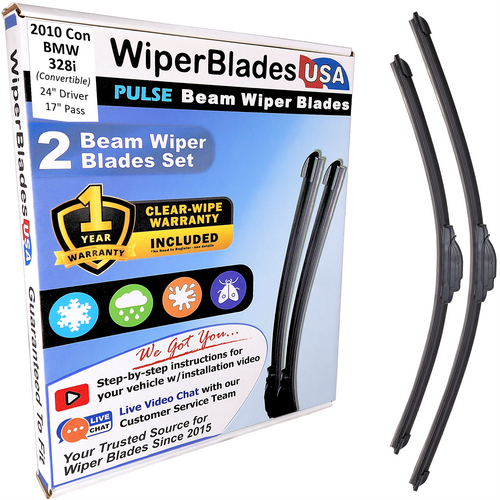2010 BMW 328i (Convertible) Wiper Blades w/1yr Wear Warranty (Set of 2) Wipers-0