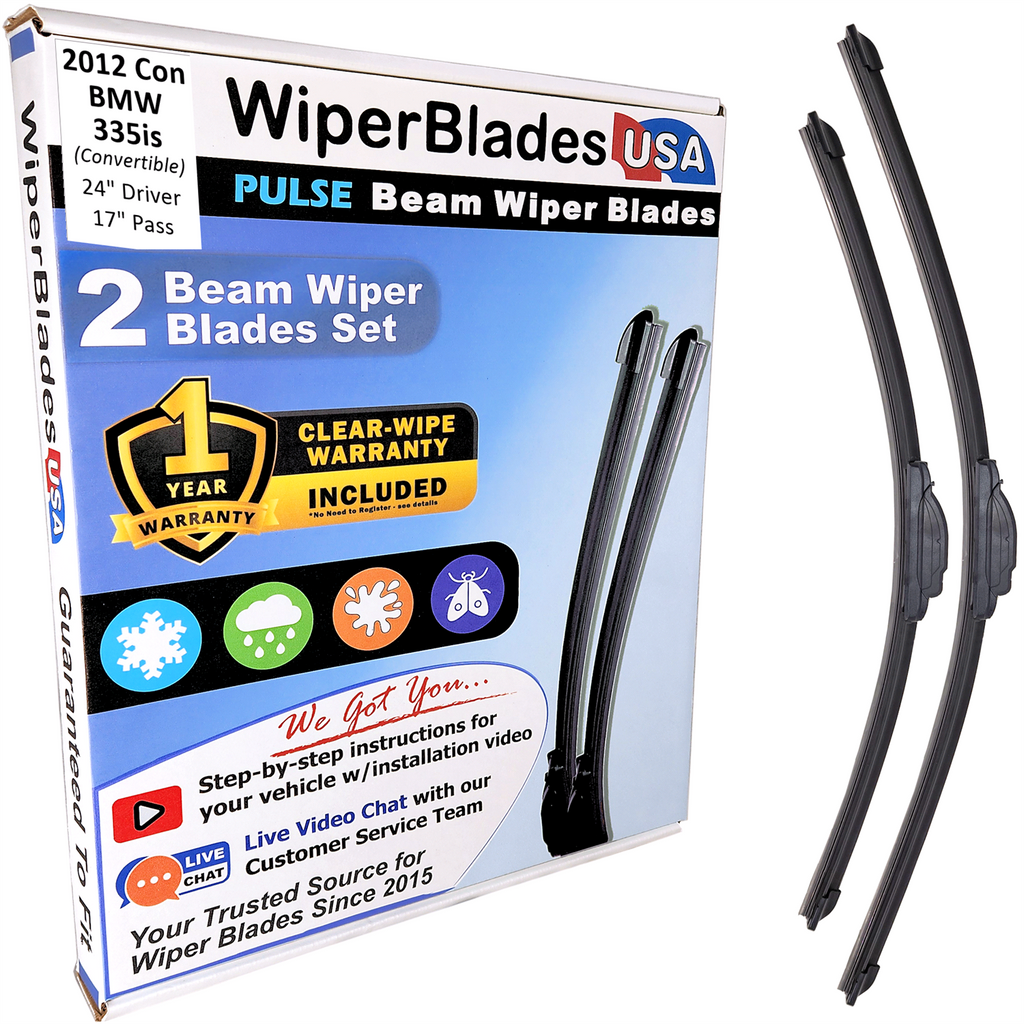 2012 BMW 335is (Convertible) Wiper Blades w/1yr Wear Warranty (Set of 2) Wipers-0