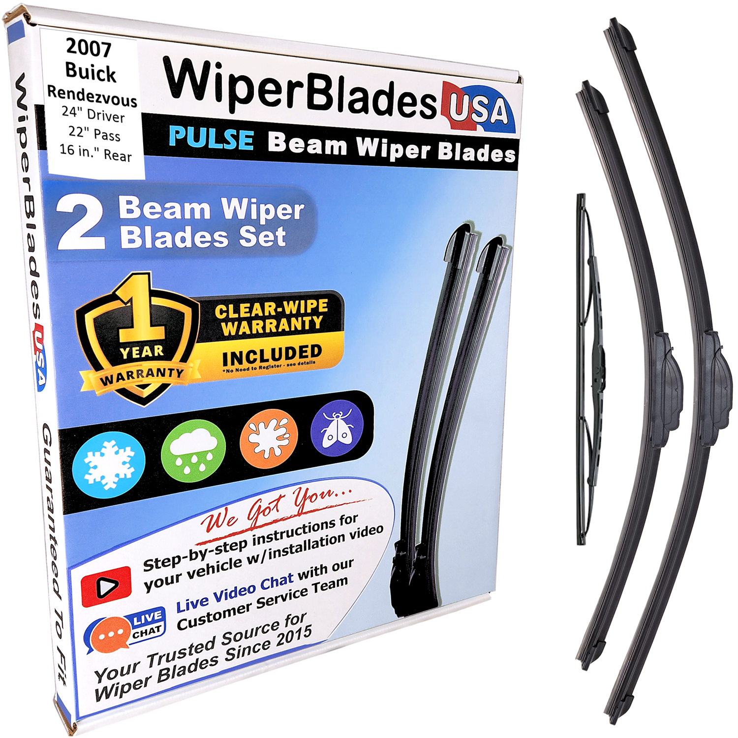 2007 Buick Rendezvous Wiper Blades w/1yr Wear Warranty (Set of 3) w/Rear Wipers-0