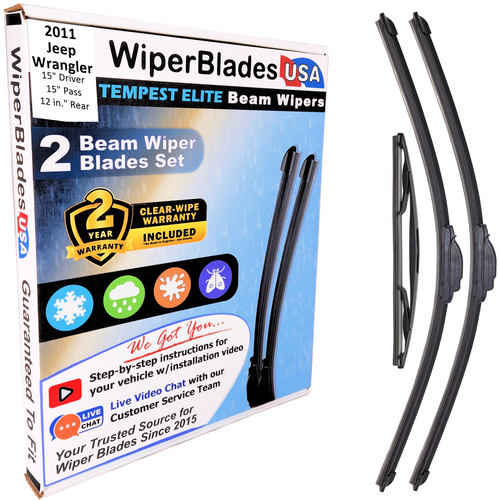 2011 Jeep Wrangler Wiper Blades w/2yr Wear Warranty (Set of 3) w/Rear Wipers-0