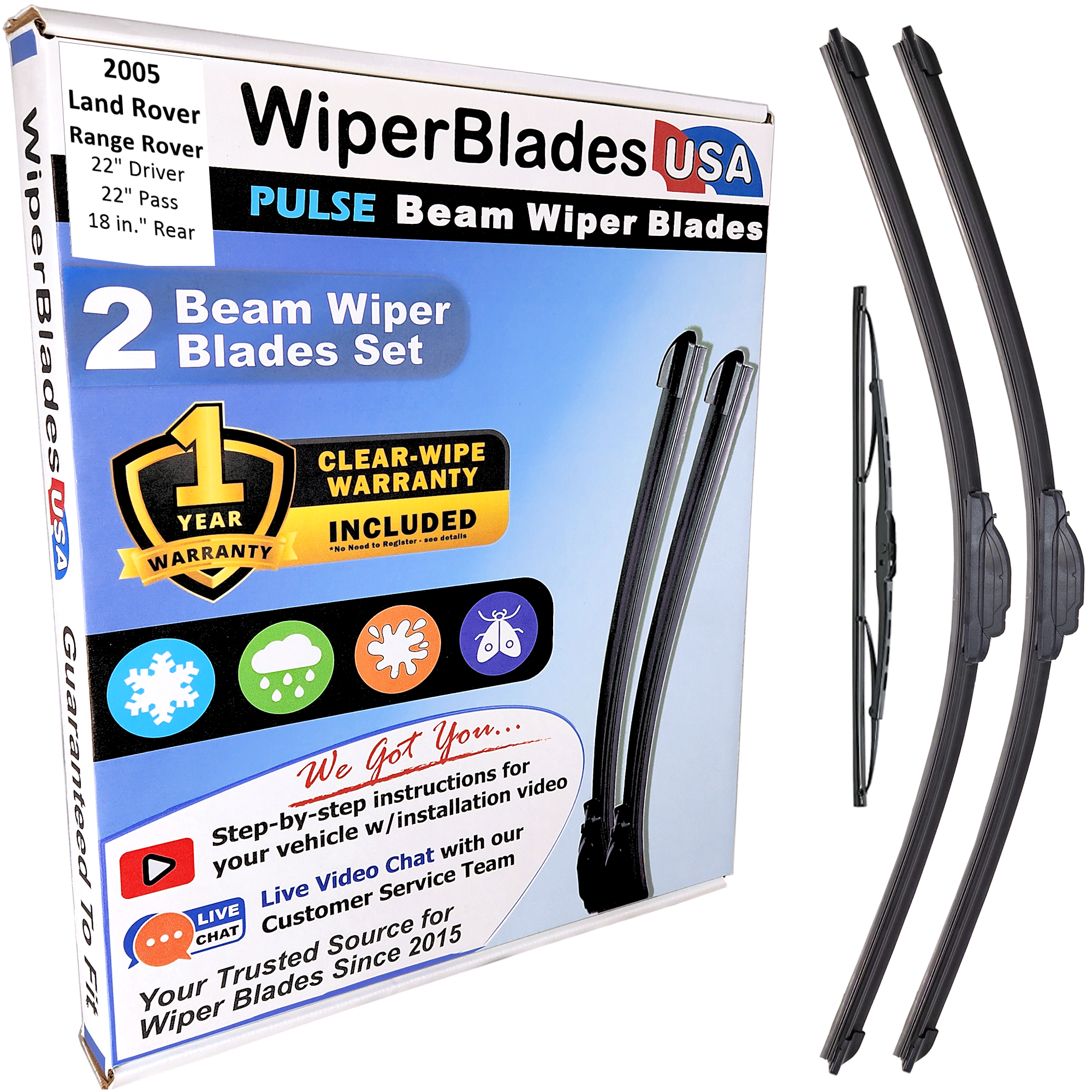 2005 Land Rover Range Rover Wiper Blades w/1yr Warranty (Set of 3) w/Rear Wipers-0