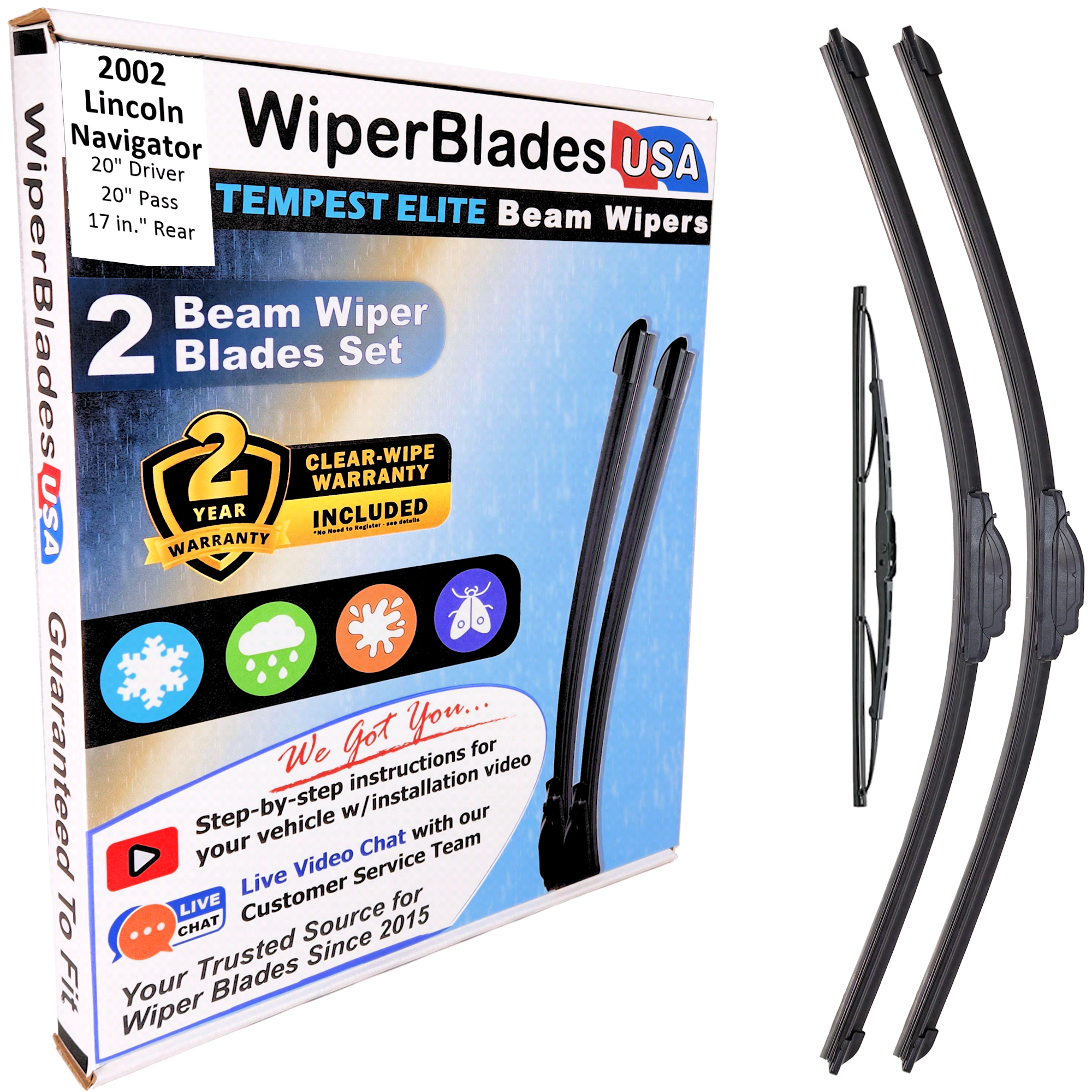 2002 Lincoln Navigator Wiper Blades w/2yr Wear Warranty (Set of 3) w/Rear Wipers-0