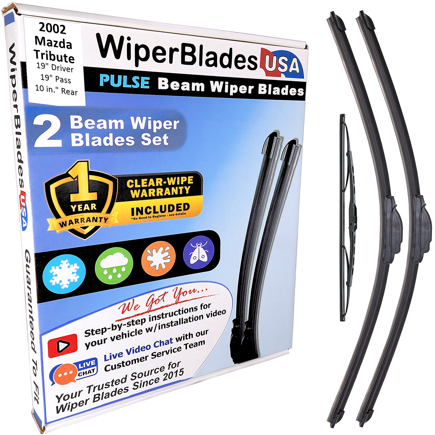 2002 Mazda Tribute Wiper Blades w/1yr Wear Warranty (Set of 3) w/Rear Wipers-0