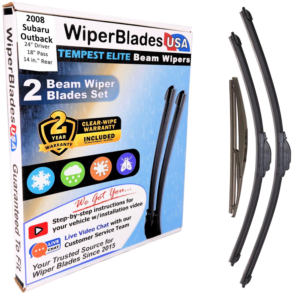 2008 Subaru Outback Wiper Blades w/2yr Wear Warranty (Set of 3) w/Rear Wipers-0