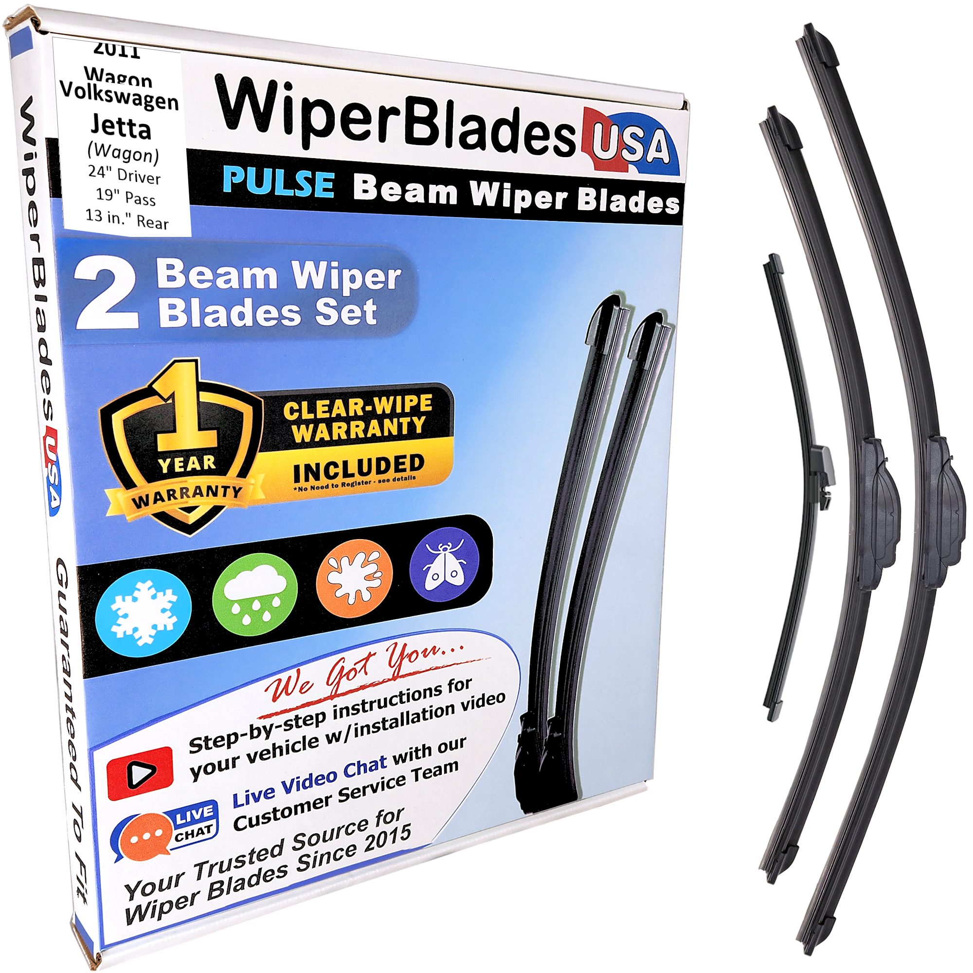 2011 Volkswagen Jetta (Wagon) Wiper Blades Set w/1yr Warranty (Set of 3) w/Rear-0