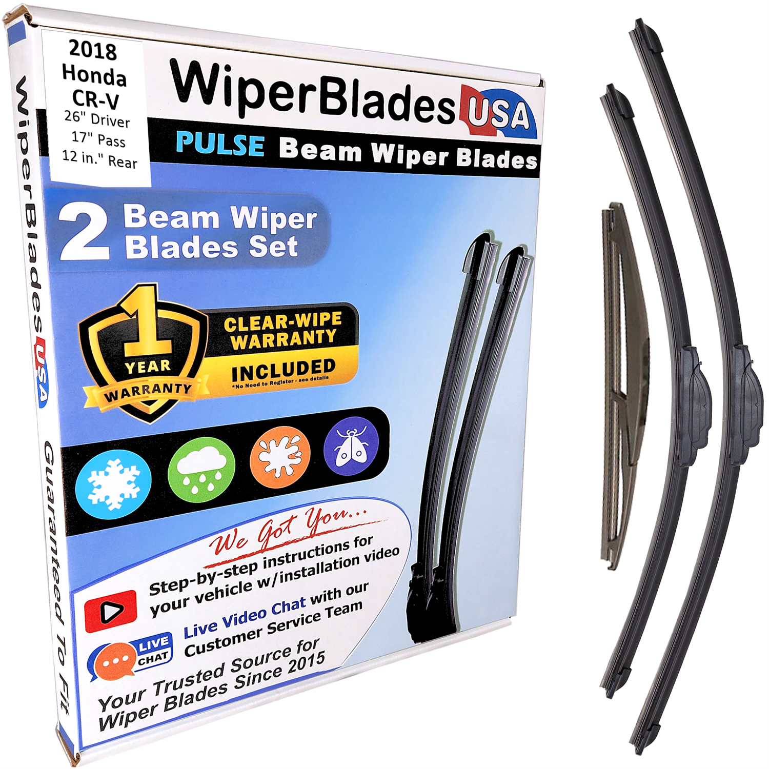 2018 Honda CR-V Wiper Blades w/1yr Wear Warranty (Set of 3) w/Rear Wipers-0