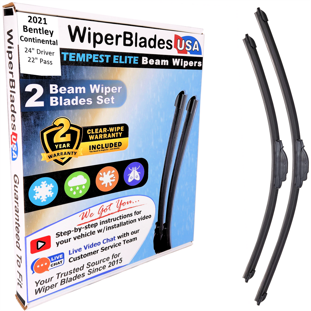 2021 Bentley Continental Wiper Blades w/2yr Wear Warranty (Set of 2) Beam Wipers-0