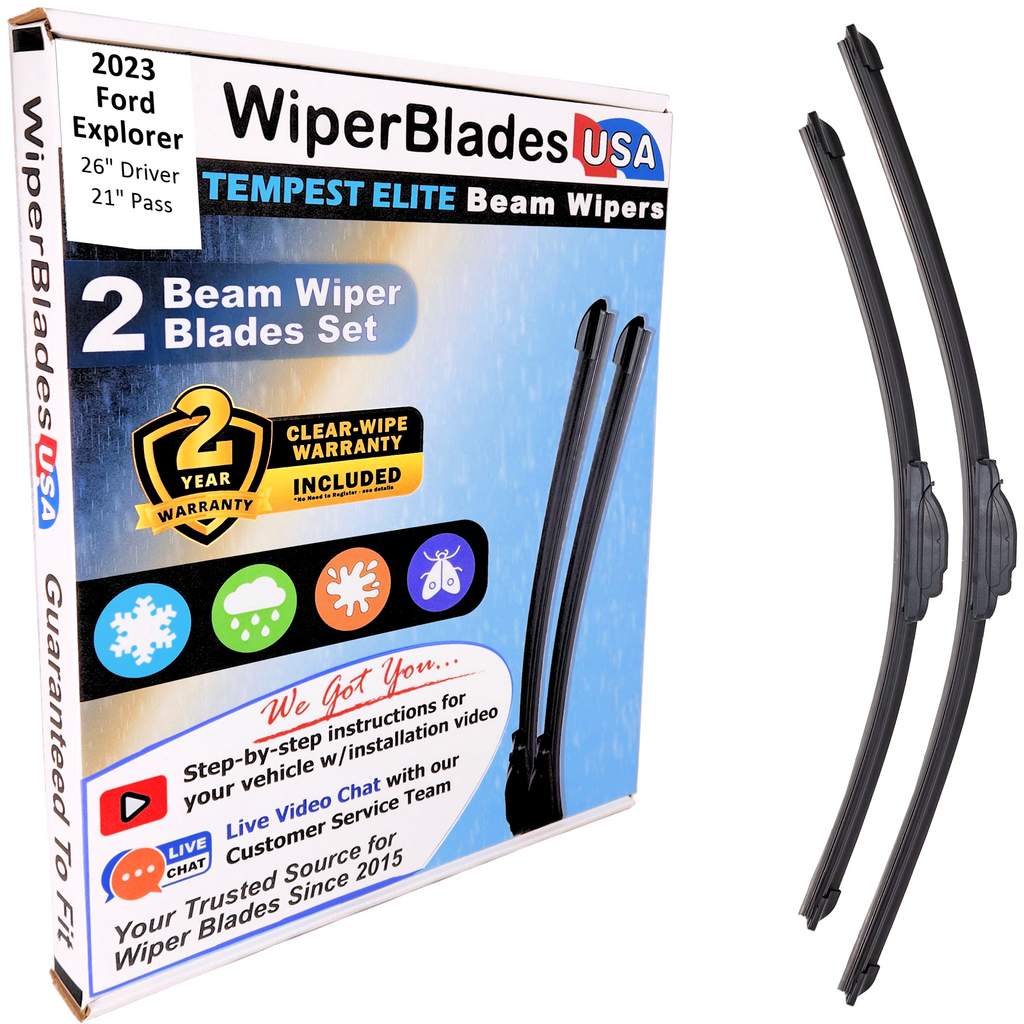 2023 Ford Explorer Wiper Blades Set w/2yr Wear Warranty (Set of 2) Tempest Elite-0
