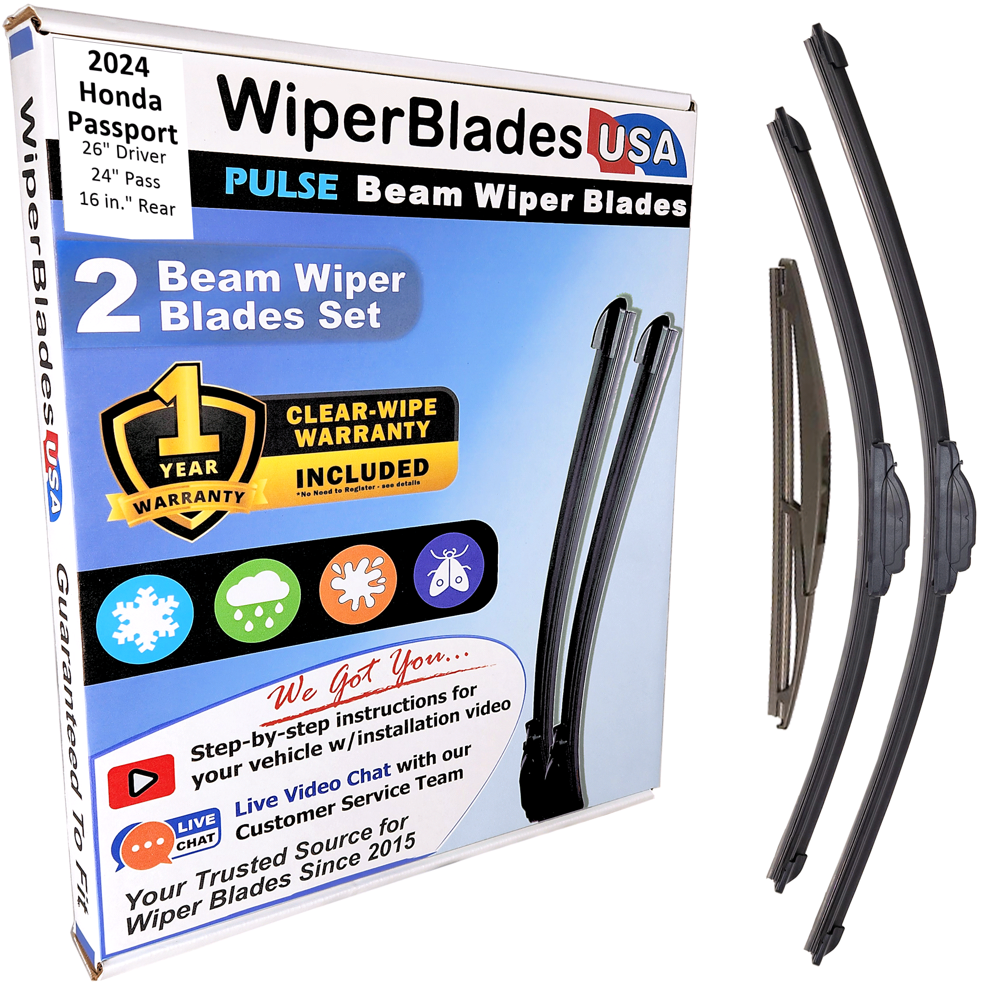2024 Honda Passport Wiper Blades w/1yr Wear Warranty (Set of 3) w/Rear Wipers-0