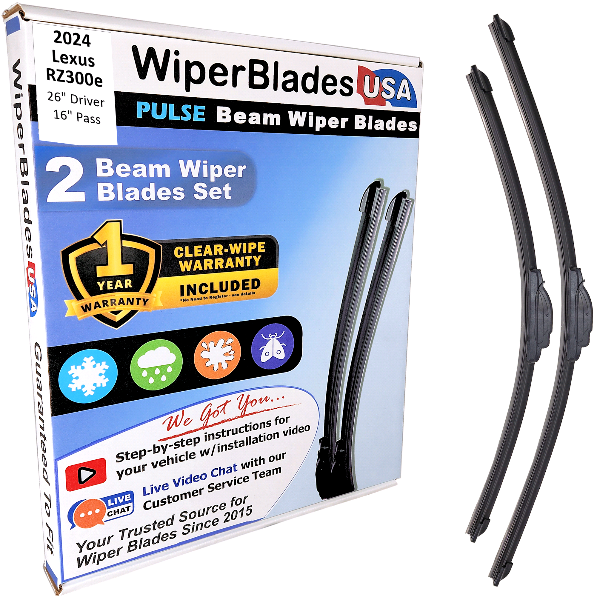 2024 Lexus RZ300e Wiper Blades Set w/1yr Warranty (Set of 2) Pulse Beam Wipers-0