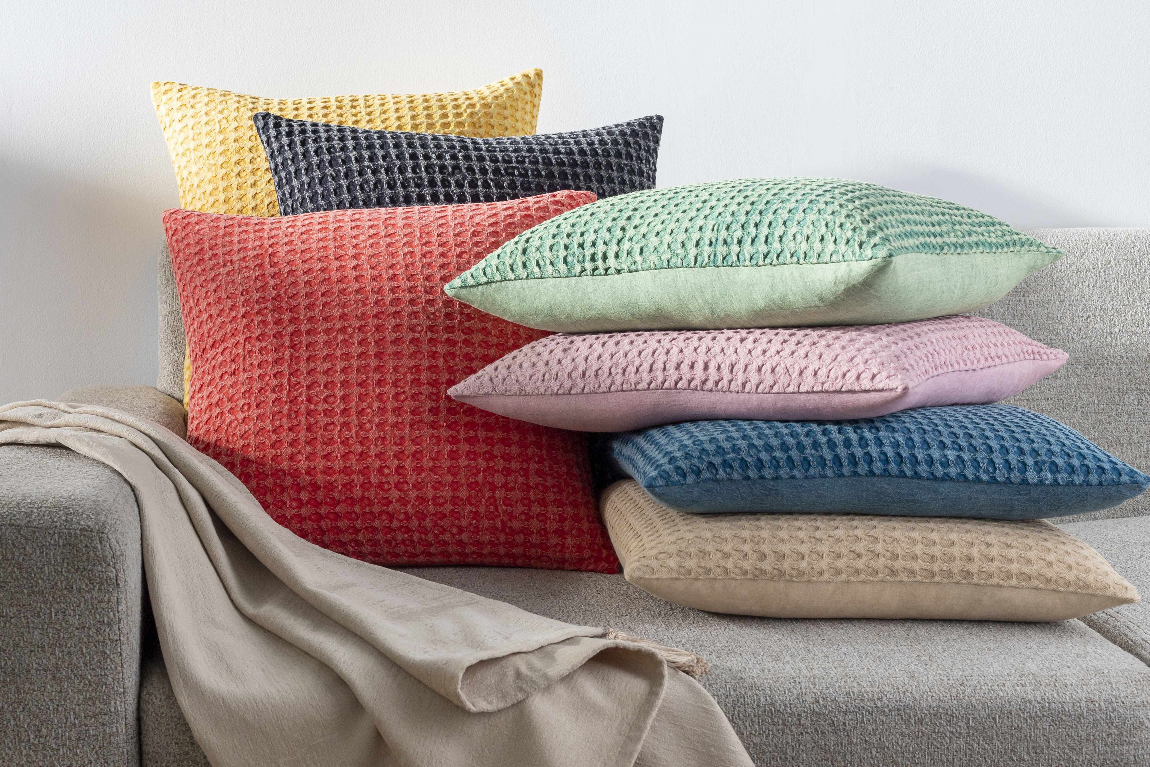 Paulding Textured Yellow Cotton Square Throw Pillow-2