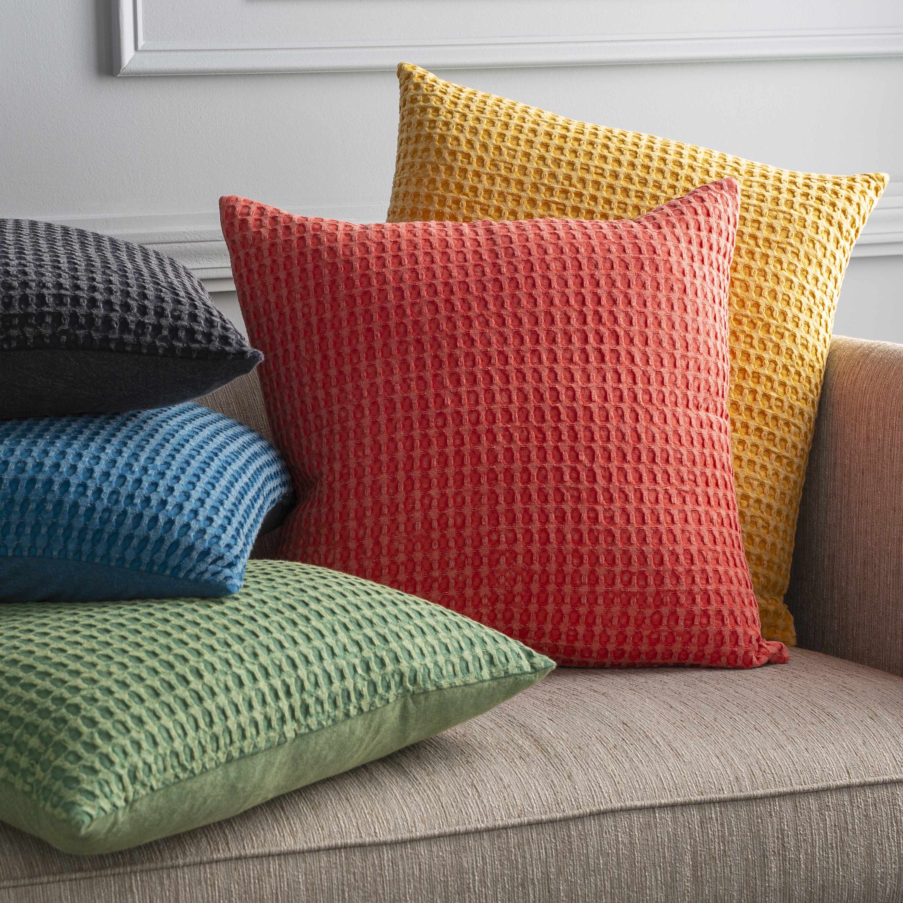 Paulding Textured Yellow Cotton Square Throw Pillow-0