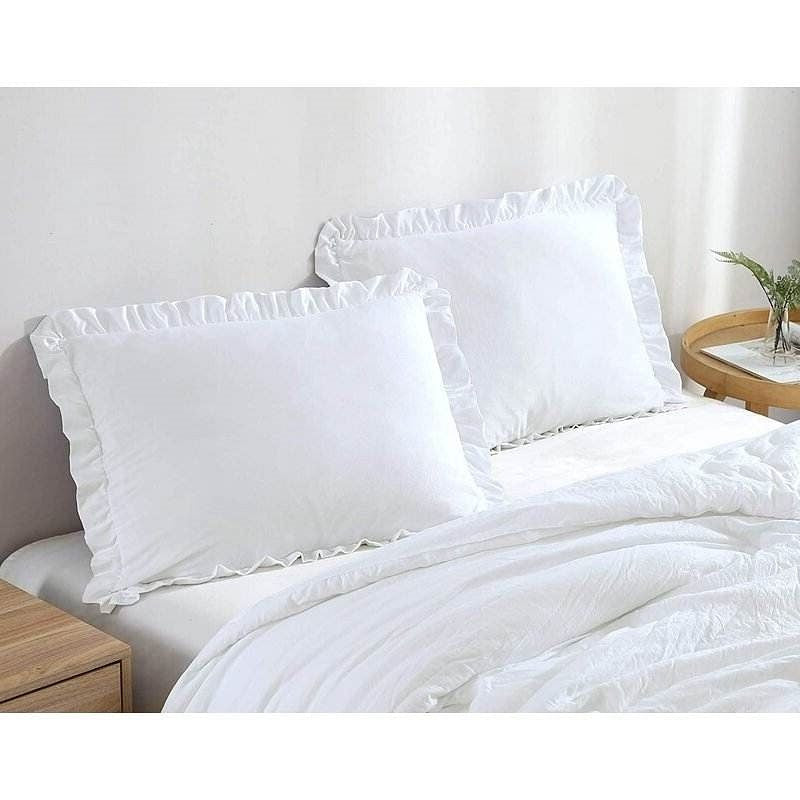 King Size White Ruffled Edge Microfiber Comforter Set-0