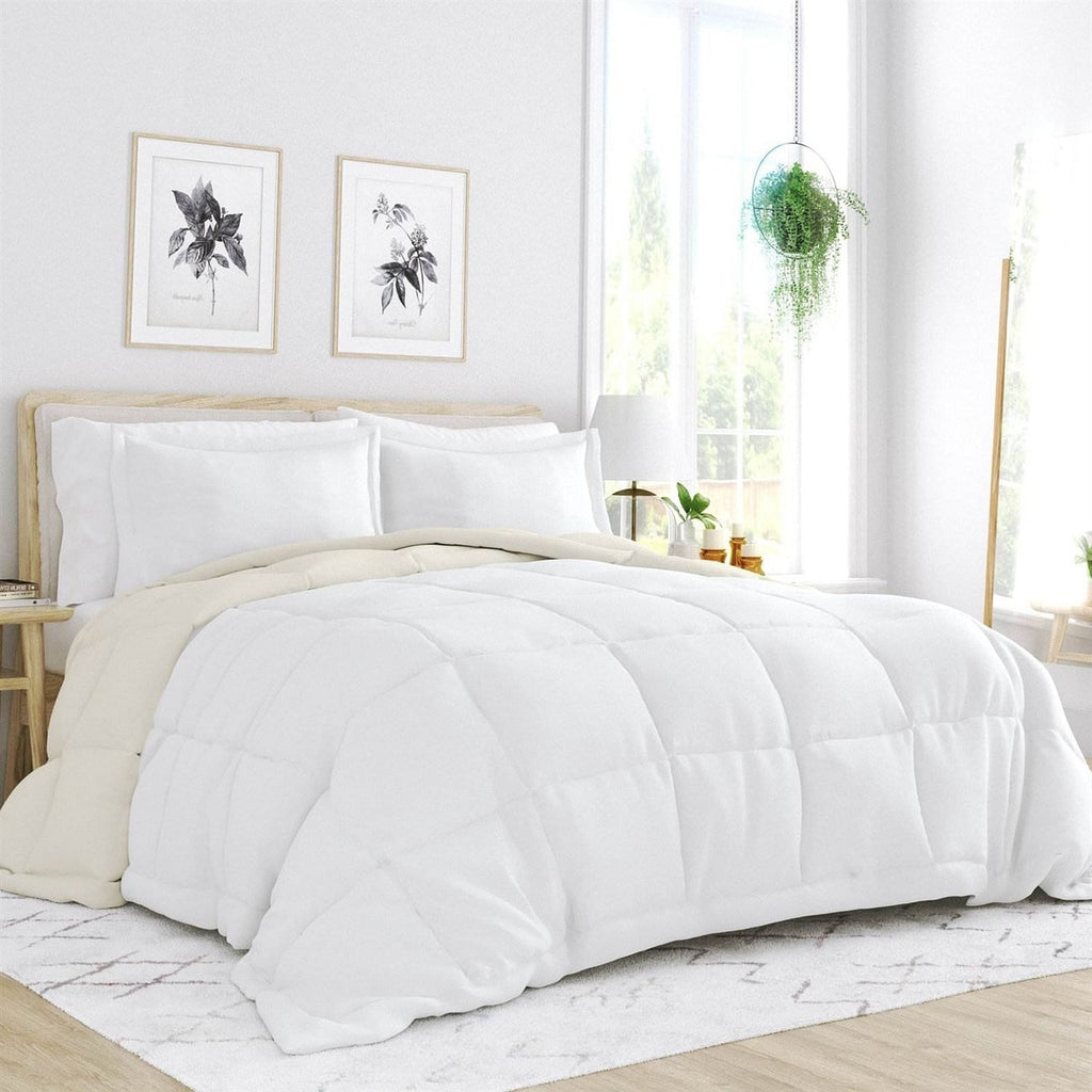 King/Cal King 3-Piece Microfiber Reversible Comforter Set in White and Cream-2