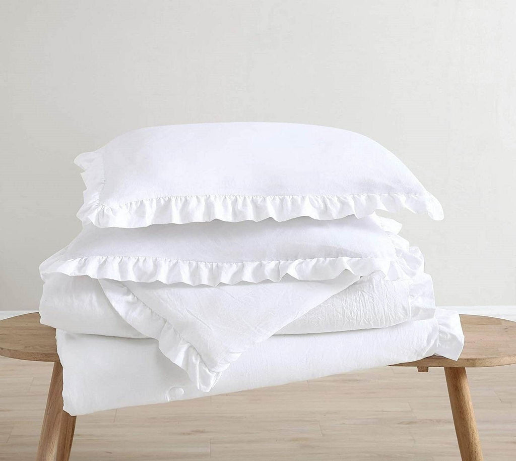 Queen Size White Ruffled Edge Microfiber Comforter Set-1