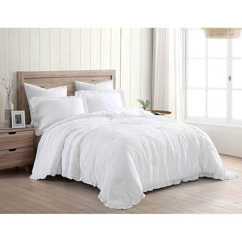 Queen Size White Ruffled Edge Microfiber Comforter Set-2