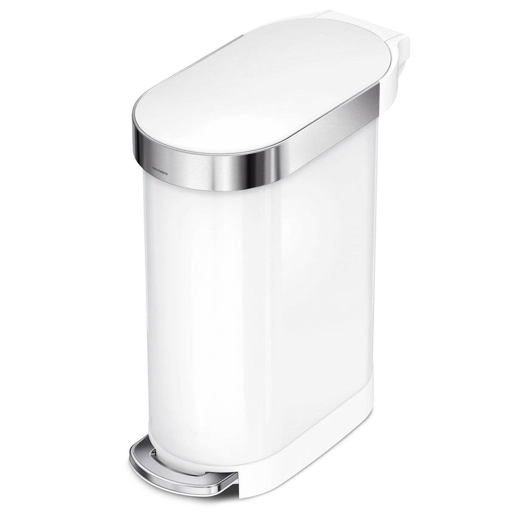White 12-Gallon Narrow Kitchen Trash Can with Easy Step-on Lid-0