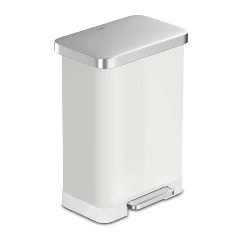 White 20-Gallon Stainless Steel Kitchen Trash Can with Step-on Lid-1