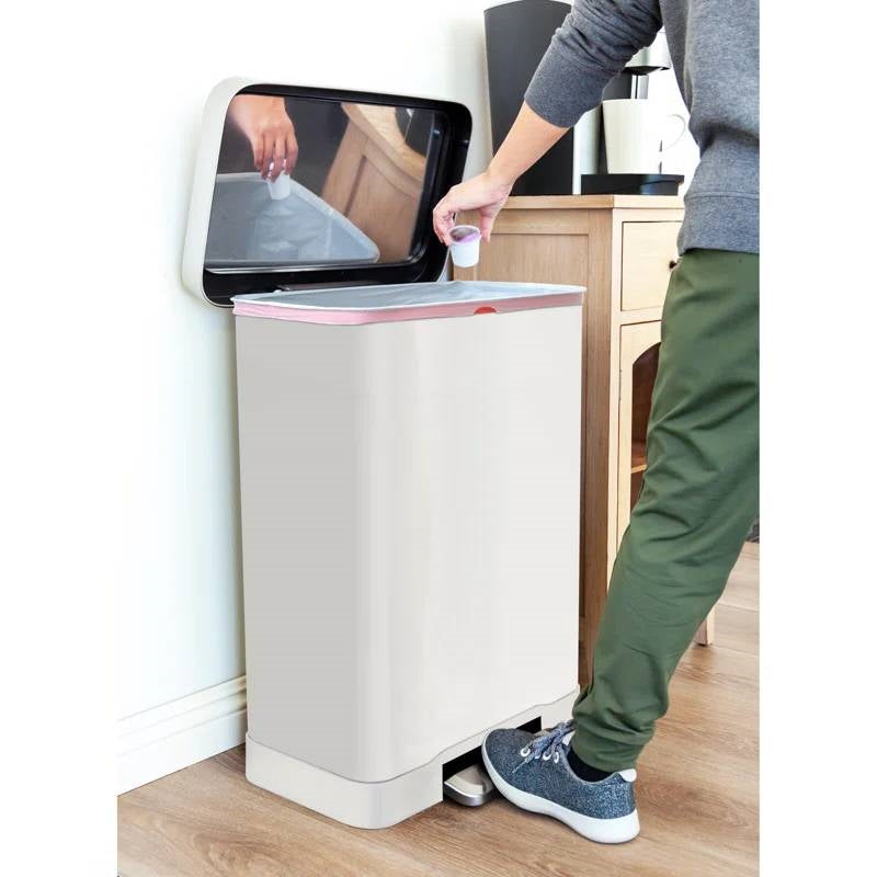 White 20-Gallon Stainless Steel Kitchen Trash Can with Step-on Lid-2